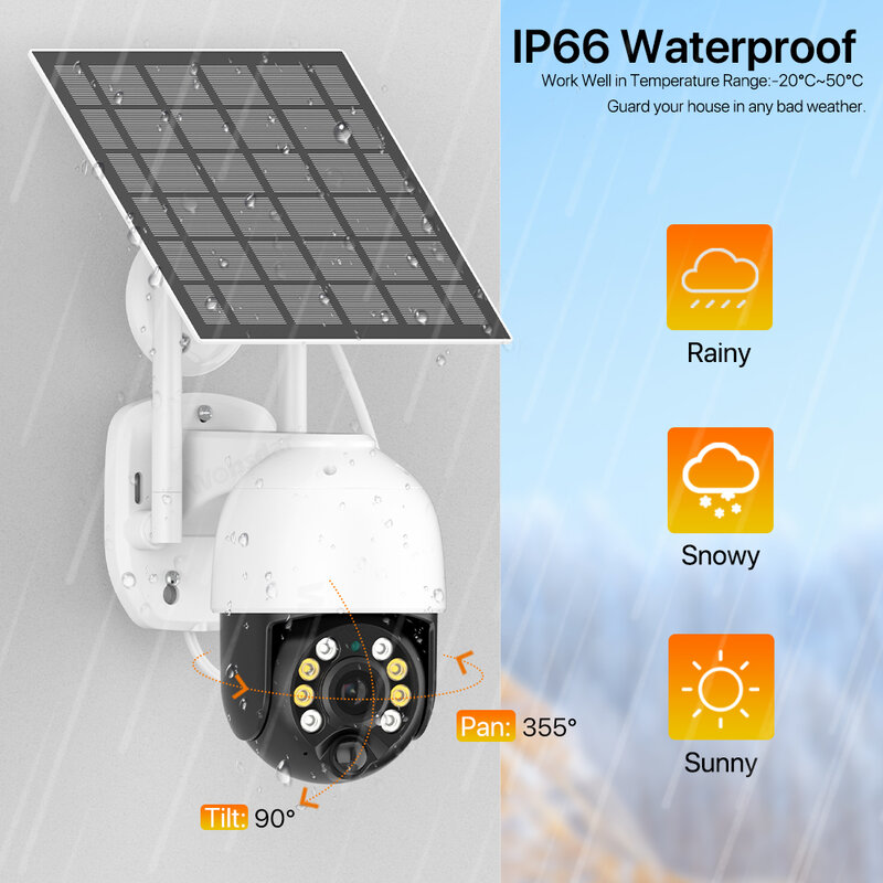 EpiCard-Caméra de surveillance extérieure PTZ IP solaire 4G, dispositif de sécurité sans fil, avec batterie intégrée, 2K, WIFI, capteur de mouvement PIR