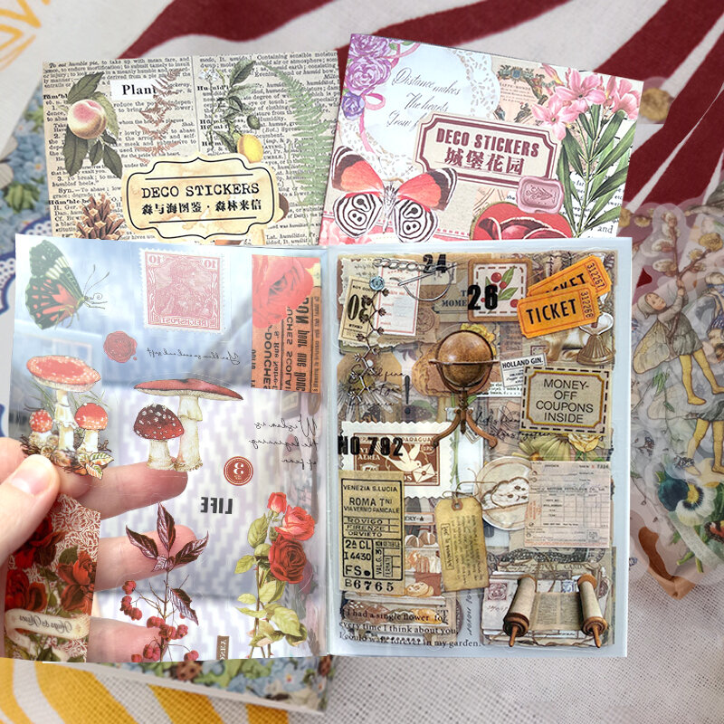 20 fogli Vintage PET Sticker Book Diy Diary Decoration Plant Flower Butterfly INS Sticker Album Scrapbooking cancelleria Kawaii