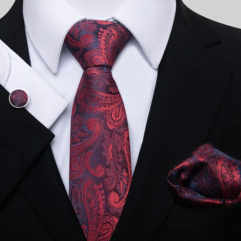 Cravate 100% soie pour hommes, luxueuse, 8 cm, ensemble de boutons de manchette, cravate géométrique, vêtements formels, accessoires de fête