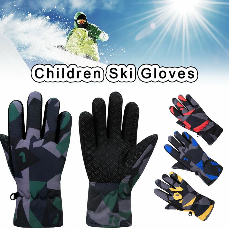 เสื้อแขนยาวกันลื่นสำหรับเด็กเล่นสกีหิมะสโนว์บอร์ดกันลมกันน้ำถุงมือเล่นสกีฤดูหนาว