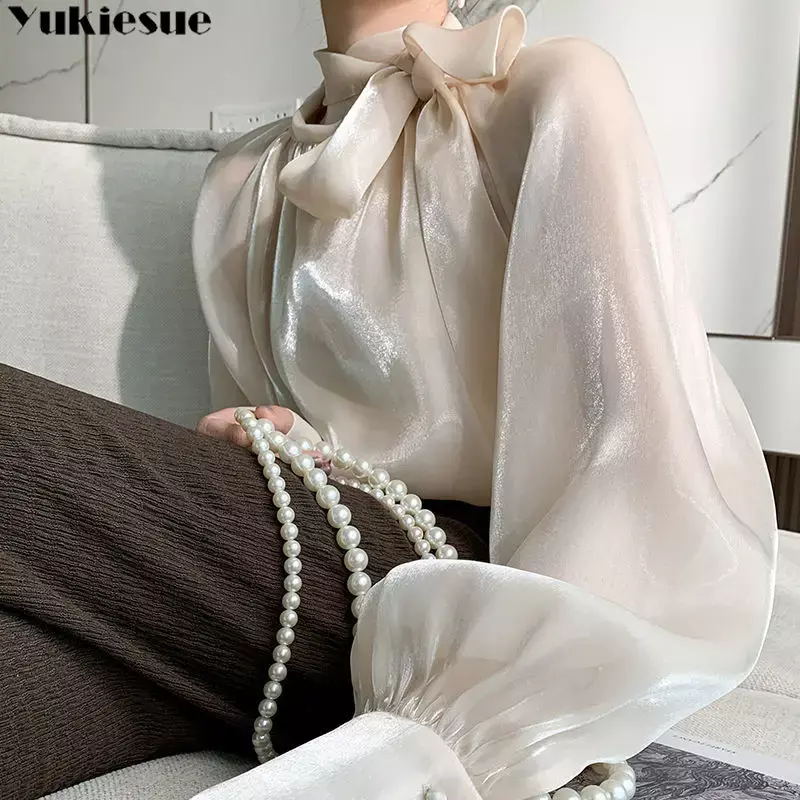 Blusa informal de manga larga para verano, camisa blanca elegante para mujer, 2023