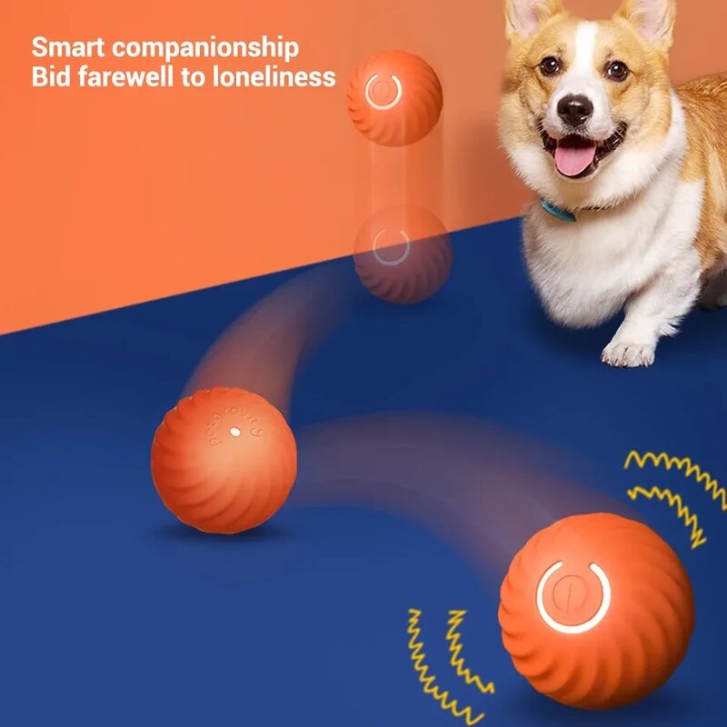 Bola mainan anjing pintar, mainan hewan peliharaan latihan interaktif elektronik otomatis, bola bergerak gravitasi, bola berguling aktif isi ulang