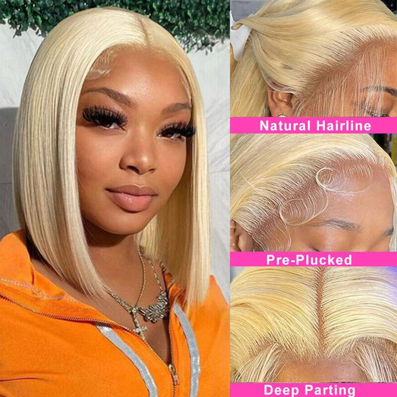 613 Hd Lace Frontal Wig 13x4 Straight Short Bob Wig Transparent Human Hair Wigs For Women Brazilian Honey Blonde Lace Front Wig