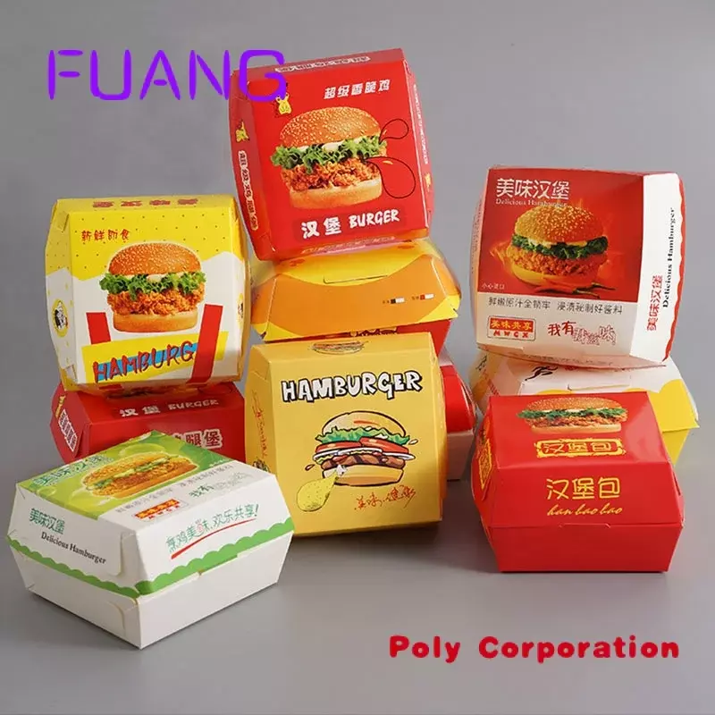 Cajas de embalaje de comida rápida para llevar, embalaje de hamburguesa, hamburguesa, reciclada, impresa personalizada