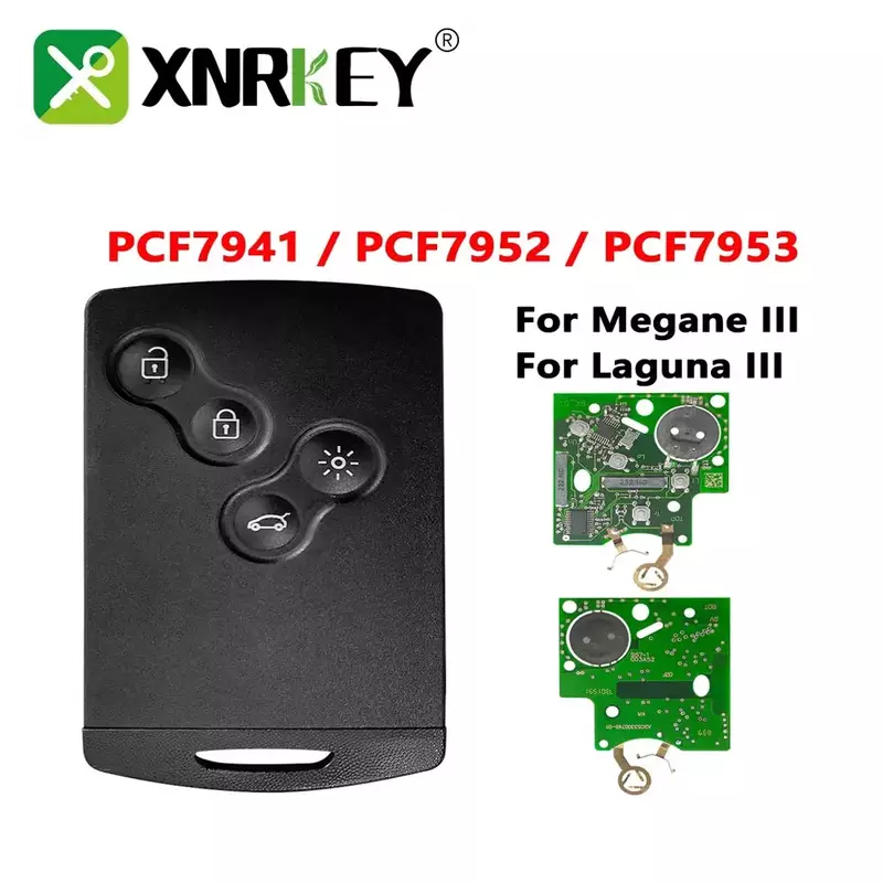 XNRKEY Smart Remote PCF7952 PCF7941 PCF7953 Chip for Renault Megane III Fluence Laguna III Scenic 2009-2015 433Mhz Keyless Go