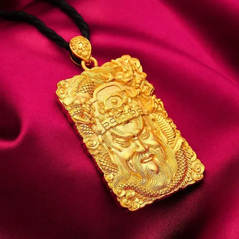 Colgante chapado en oro de 24 quilates de cobre puro 100% para hombre, collar en relieve, amuletos de GuanGong, temperamento dominante, nuevo estilo, no se decolora