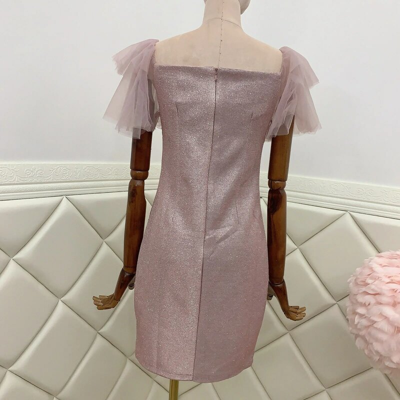 Новинка женское элегантное платье на одно плечо женское приталенное розовое однобортное декоративное маленькое платье милый стиль