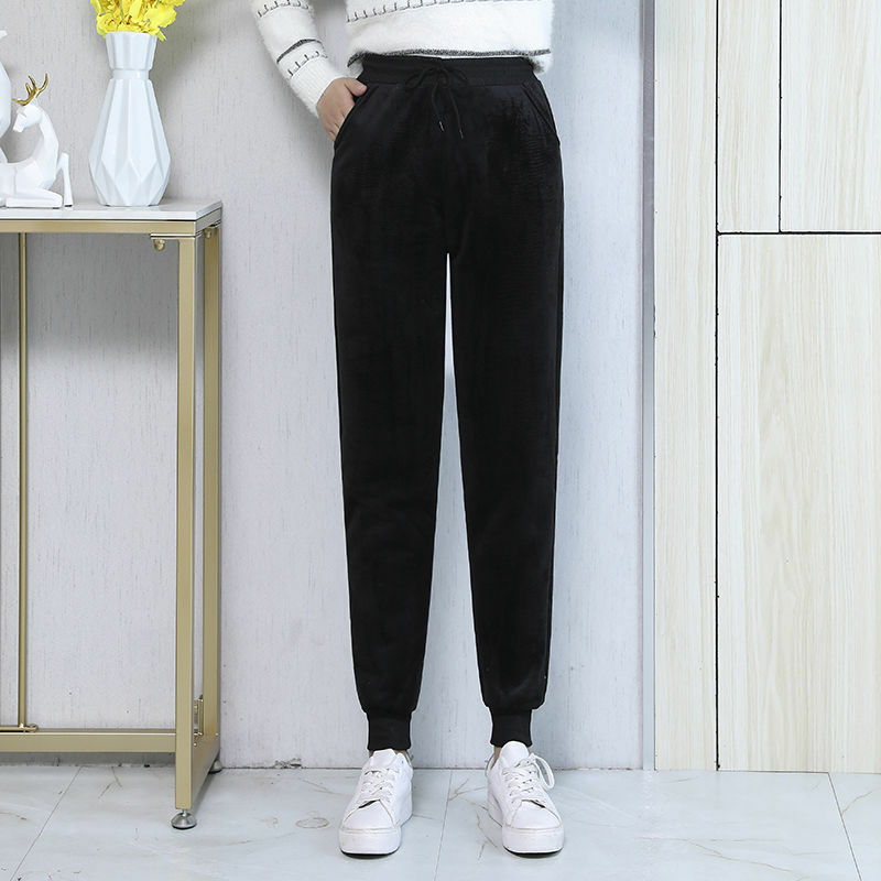 Pantalon d'extérieur en cachemire pour femme, vêtement d'automne et d'hiver chaud, couleur unie, style coréen, simple, décontracté