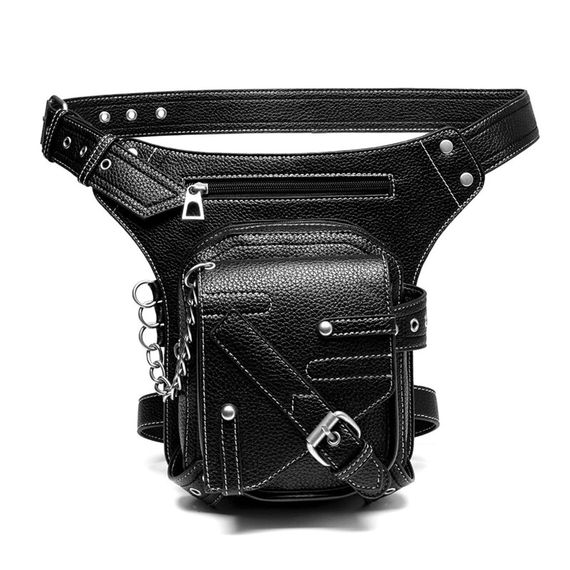 Steampunk 허리 가방 고딕 레트로 오토바이 가죽 가방 크로스 바디 숄더 팩 허벅지 다리 주머니 여행 지갑 여성용 남성용