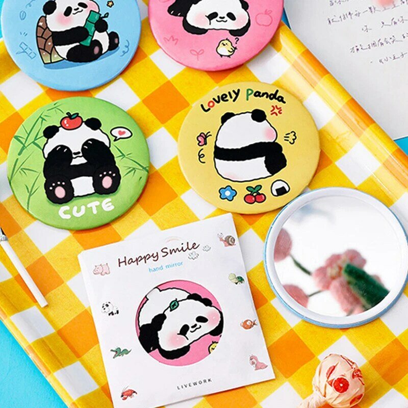 Espejo Circular de Panda de dibujos animados Kawaii para mujeres y niñas, espejo de maquillaje multifuncional portátil, elegante y versátil, regalos de cumpleaños