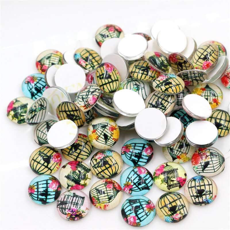 50 unids/lote 12mm colorido de moda cabujón de cristal con foto Color mezclado cabujones para collar de pendientes de pulsera Bases de configuración