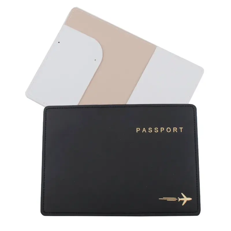 Sarung kartu kulit PU uniseks, dompet hadiah tempat paspor perjalanan hitam putih tipis ramping modis sederhana untuk pria dan wanita