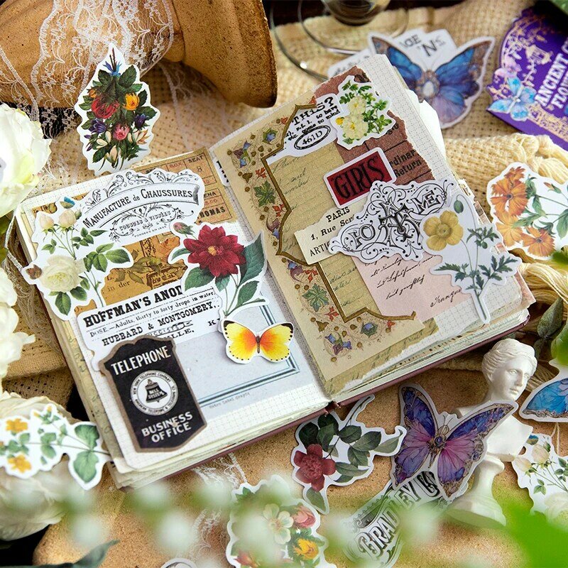 Stiker washi kertas dekorasi album foto penanda retro seri toko bunga kota kuno 6paks/LOT