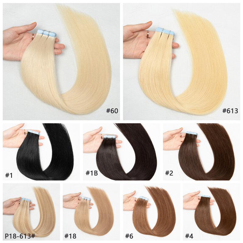 MRS HAIR-extensiones de cabello humano Remy, cabello Natural Real, trama de piel, sin costuras, de alta calidad, 22"