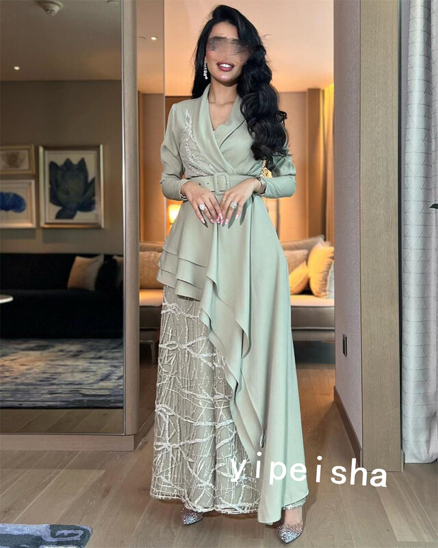 Ball Dress Saudi Arabia Prom Jersey Sequined Party A-line V-neck Bespoke Occasion Dress Anke Length