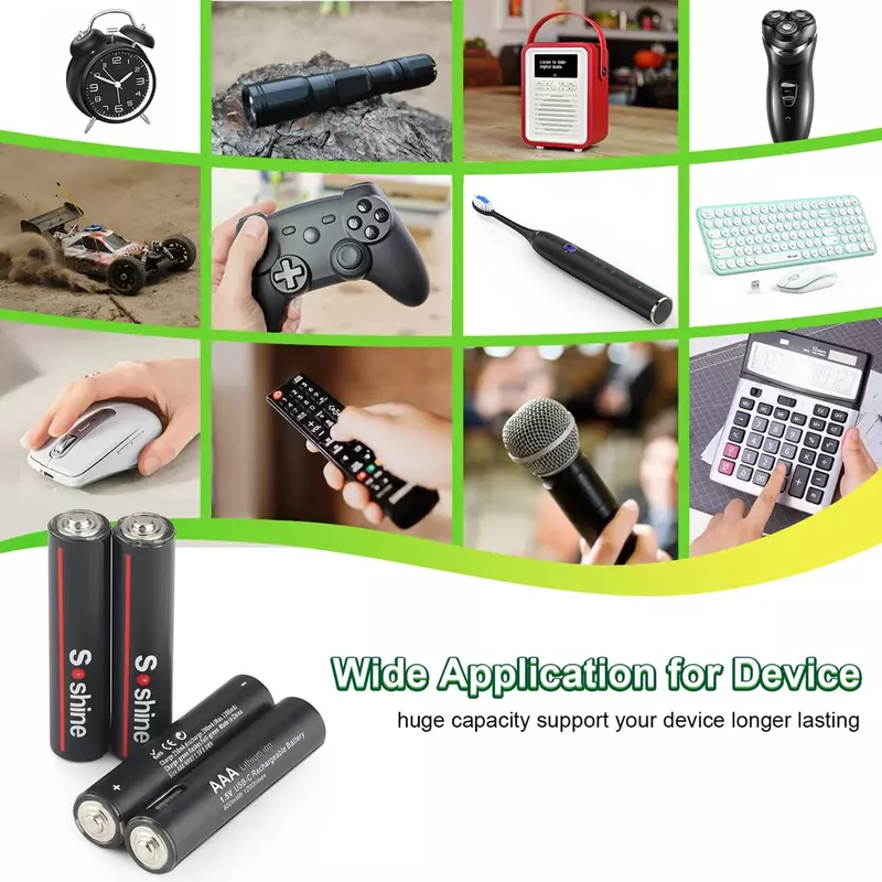 Soshine-Baterias de Lítio Recarregáveis, USB, Li-ion, AAA, 1.5V, 600mWh, 4 em 1, Cabo para Brinquedos, Câmera, Lanterna