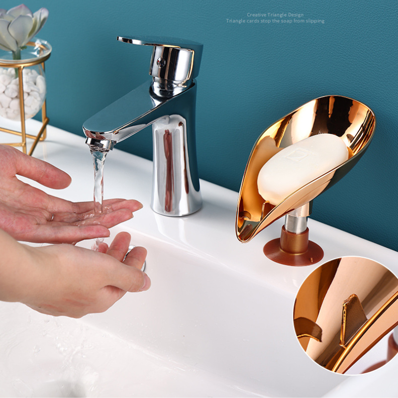 Caja de jabón de lujo con forma de hoja dorada, soporte de jabón de drenaje, accesorios de baño de estilo nórdico, caja de jabón de lavandería para inodoro, bandeja de Gadgets