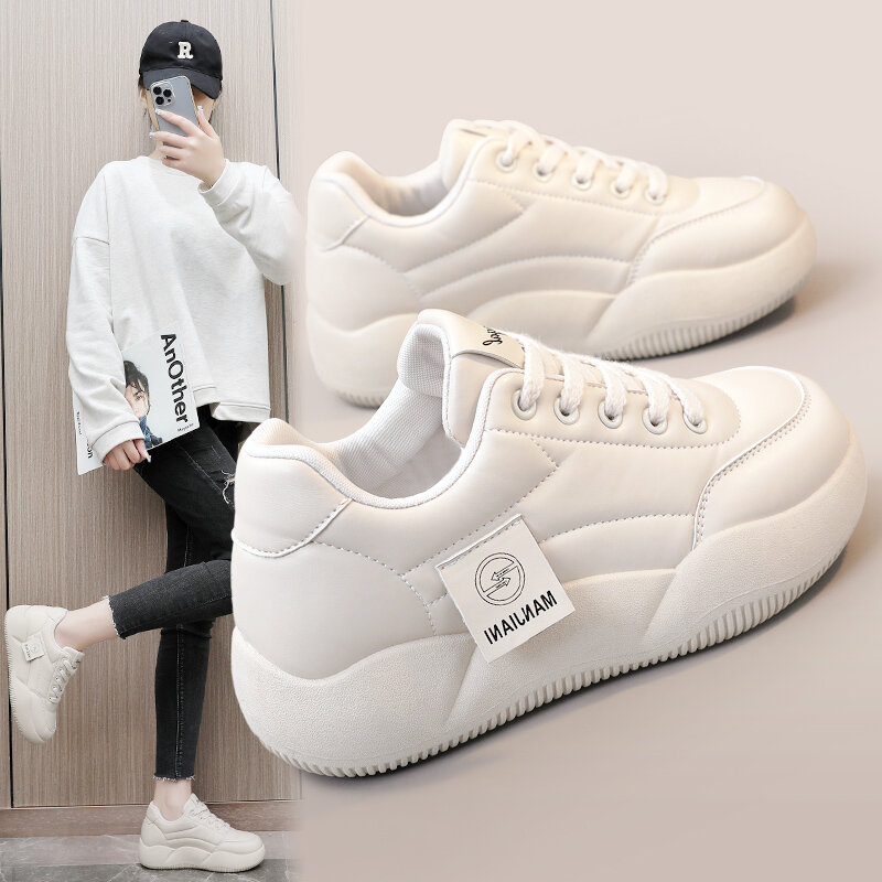 New design spring and summer thick bottom casual women's shoes height increase solid color student sports shoes