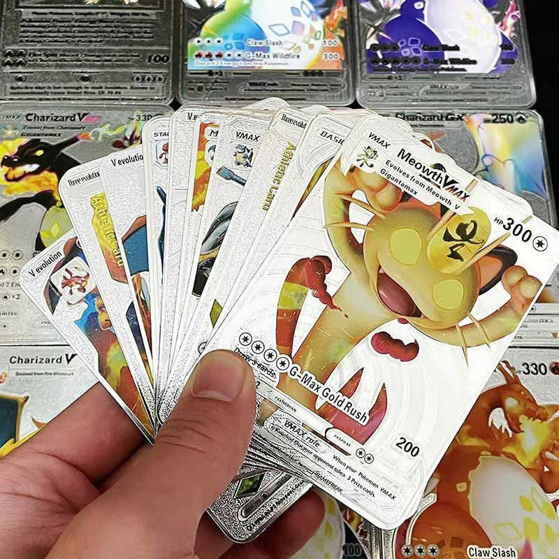 27-55pcs pokemon bunte 3d Goldfolie karte Charizard Pikachu Arceus Regenbogen Englisch Französisch Deutsch Spanisch vstar vmax Karten
