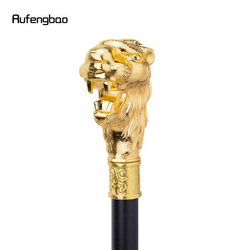 Gold Lion Head with Mustache Walking Stick with Hidden Plate Self Defense Fashion Cane Plate Cosplay Crosier Stick 93cm