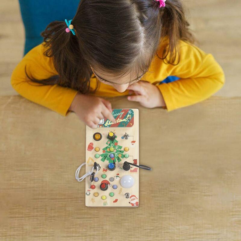 Placa Sensorial de madeira para pré-escolares, LED Busy Board, Atividade Sensorial Board, Cognition Game, Toy for Children, Boys, Toddlers