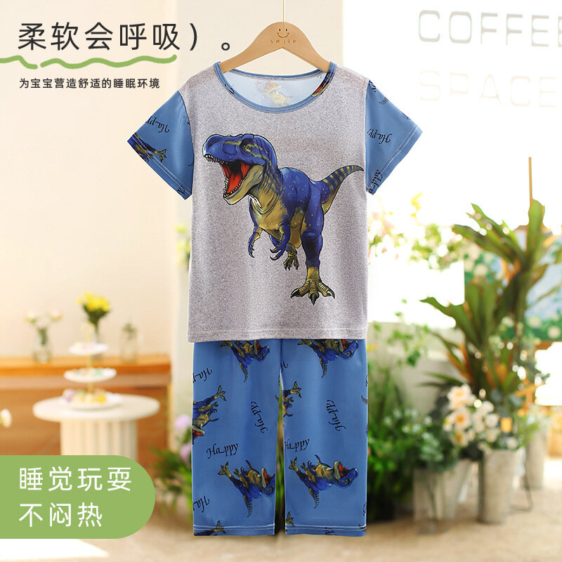 Children's Pajamas Summer Thin Short-sleeved Trousers Two-piece Cartoon Air-conditioned Clothing Set for Boys and Girls