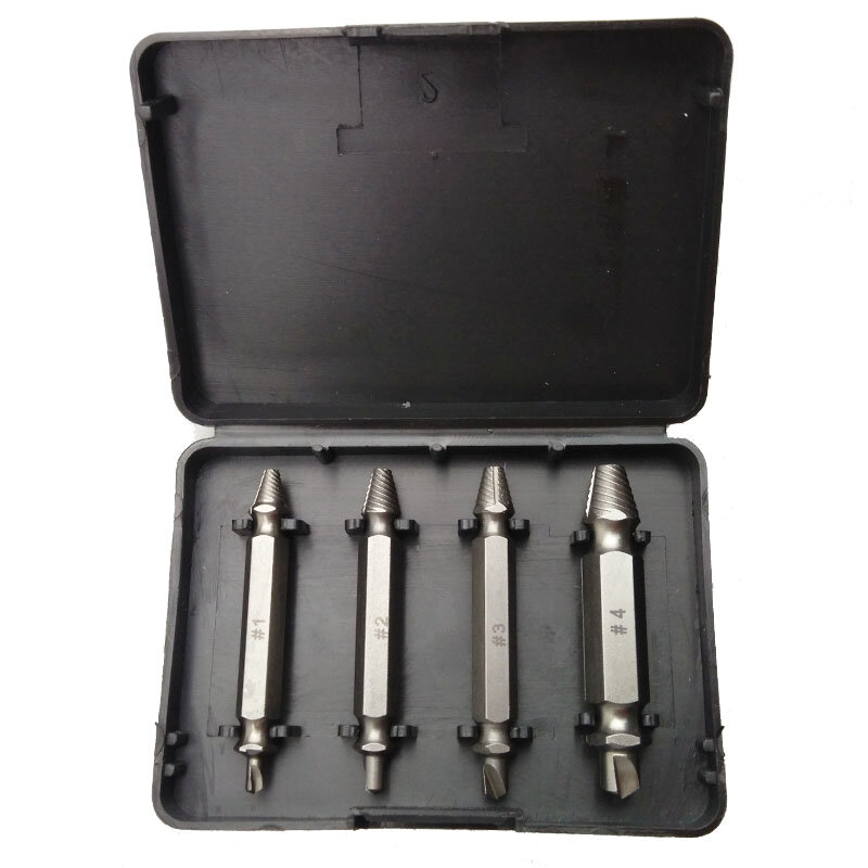 Kit de herramientas de extracción de pernos rotos, taladro de doble cara, Extractor de tornillos dañados, removedor de pernos, 4 piezas, #1, #2, #3, #4, con estuche