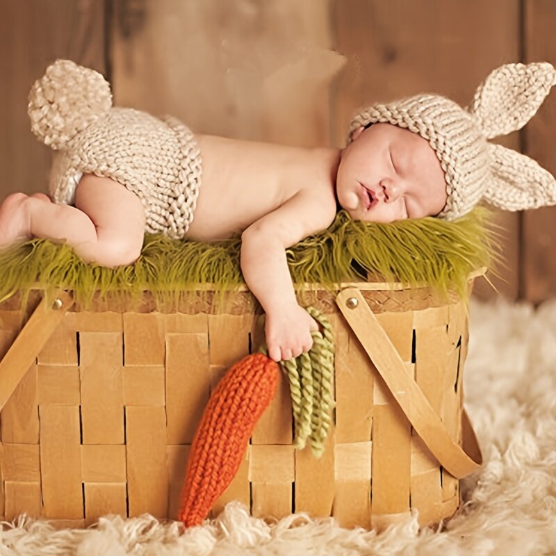 2 Buah/Set Properti Fotografi Baru Lahir Rajutan Crochet Foto Hangat Kostum Topi Bayi dan Setelan Celana Anak Perempuan Laki-laki Aksesori Pakaian