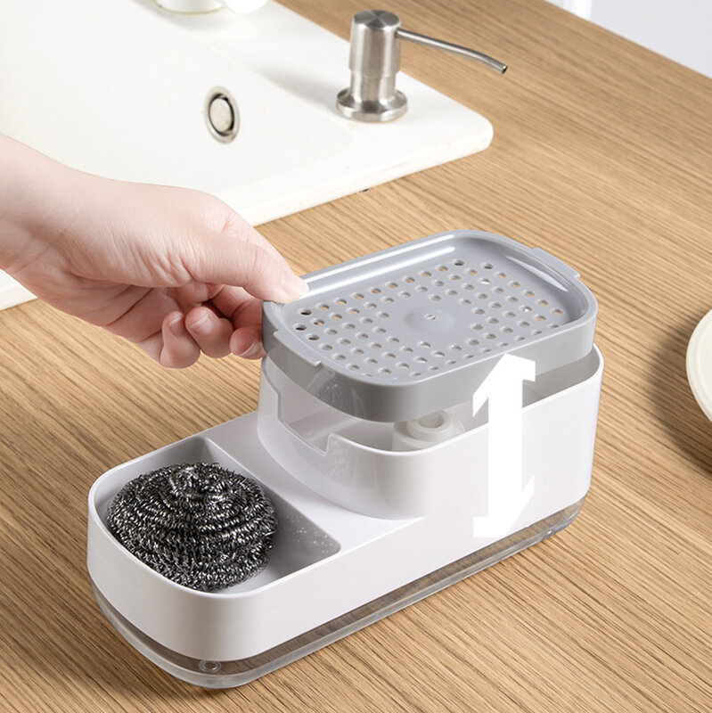 Dispenser sabun dapur 2in1, alat dapur Dispenser sabun cair otomatis dapat disimpan dalam 1, kotak sabun cair tipe tekan pompa