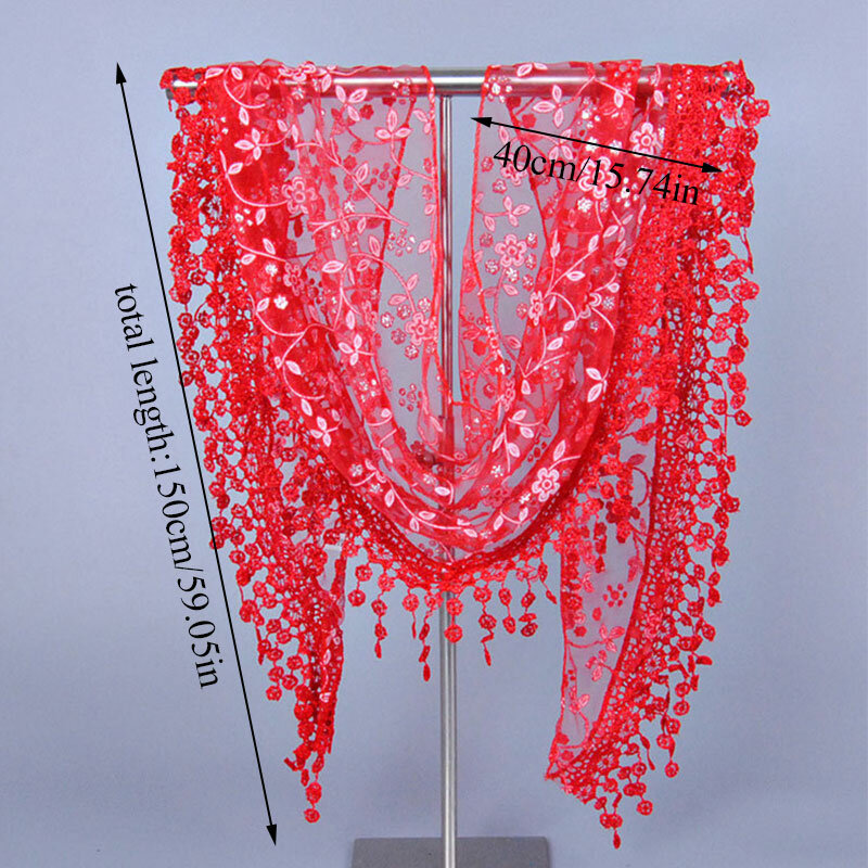 Women Tassel Triangle Scarf New Lace Floral Scarves Fashion Casual Shawl Summer Sunscreen Bandanas Embroidered Turban Wholesale