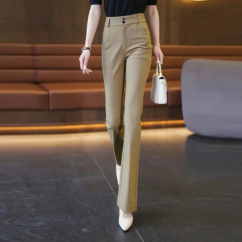Women's 2023 New  Autumn Winter Korean Elegant Solid Silm Straight Pants High Waist Female Casual Long Flare Pants Tops S05