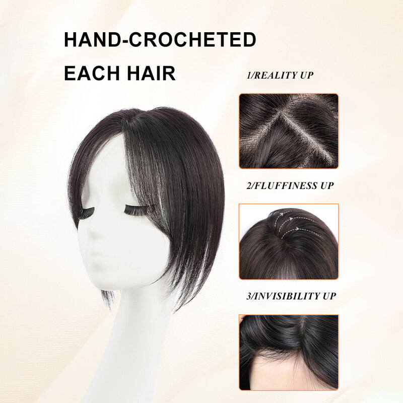 Toppers de cheveux pour femmes avec cheveux amincissants, base en dentelle suisse attachée à la main, 100% vrais cheveux humains, marron moka