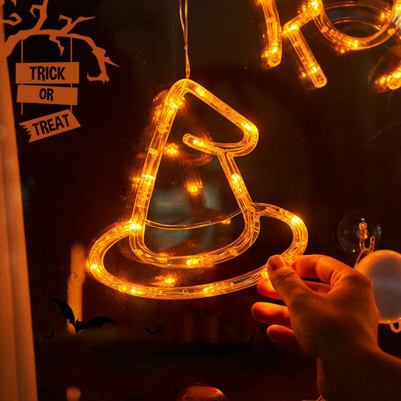 Lámpara de calabaza de Halloween, Araña, murciélago, fantasma, tapa de globo ocular, telaraña, lámpara LED con ventosa, lámpara de decoración de atmósfera, cadena de Color, nueva