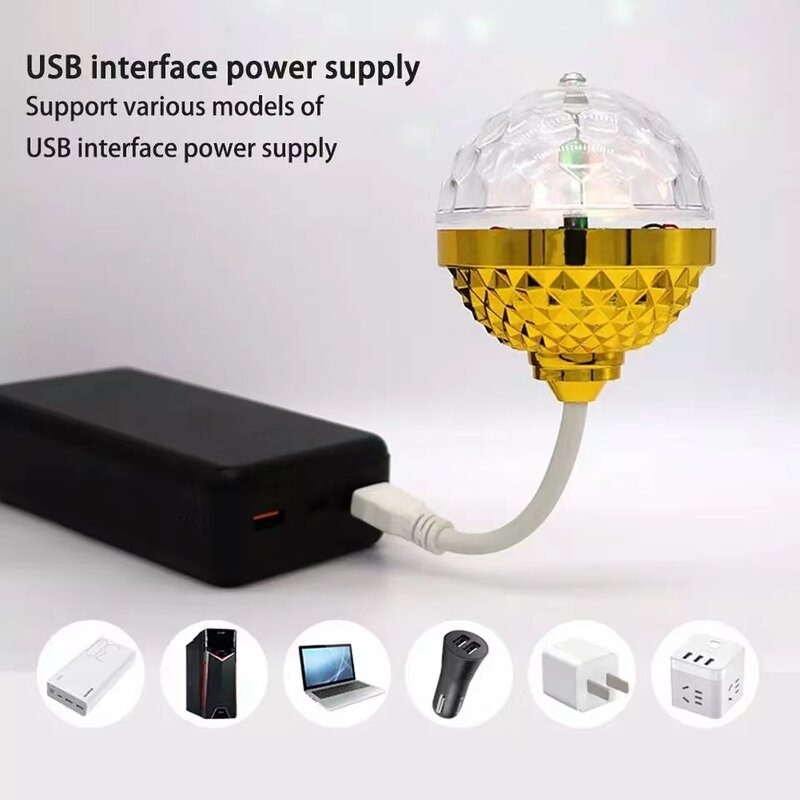 Lampu RGB Warna-warni Lampu Ajaib Bola Portabel Berputar Mini USB Proyeksi Lampu Panggung Pencahayaan KTV Bar Pesta Warna Lampu Malam