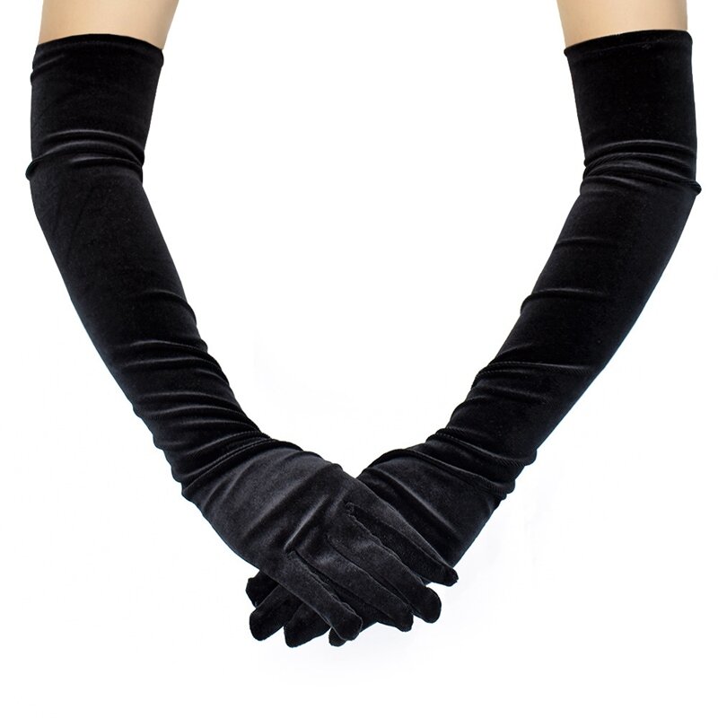 1 paio moda nero classico adulto velluto Opera/gomito Stretch Finger guanti lunghi braccio caldo donne abito da sera guanti di galateo