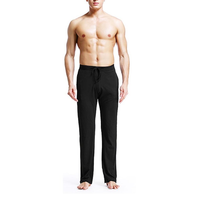 Мужские повседневные домашние штаны, хлопковые мужские Пижамные брюки, свободные спортивные брюки, однотонные мужские длинные штаны на завязках, одежда для сна