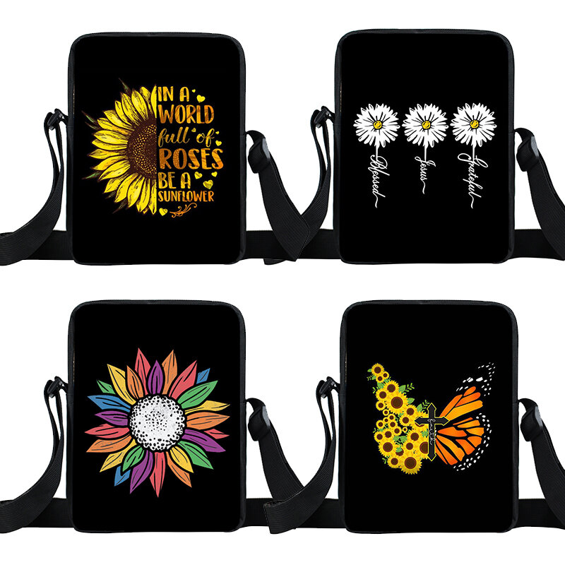 Vintage Faith Cross Hope Print Messenger Bag Sunflower Butterfly Women Handbags Crossbody Bag Phone Houlder Book Bags Gift