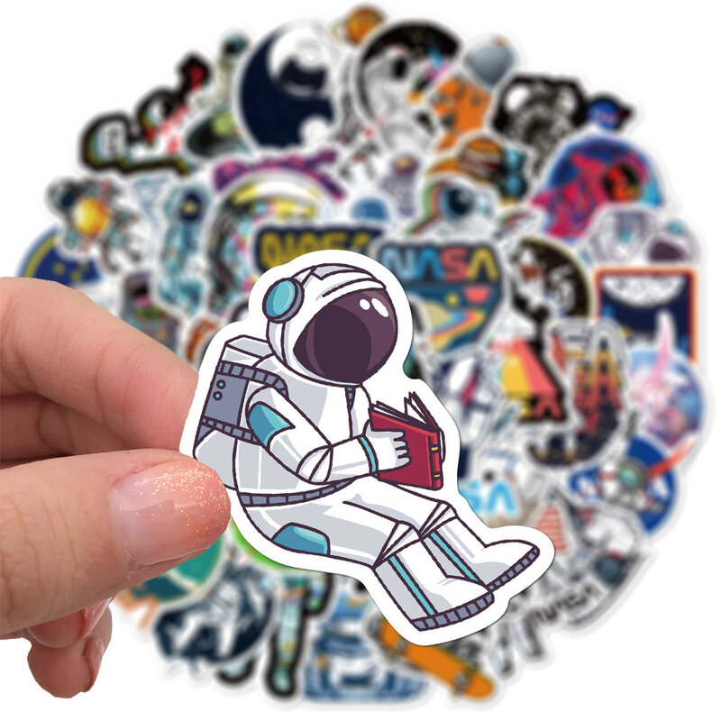 Pegatina de astronauta espacial con dibujos animados, pegatina creativa para escritorio, guitarra, ordenador, refrigerador, impermeable, venta al por mayor, 10/30/50 piezas