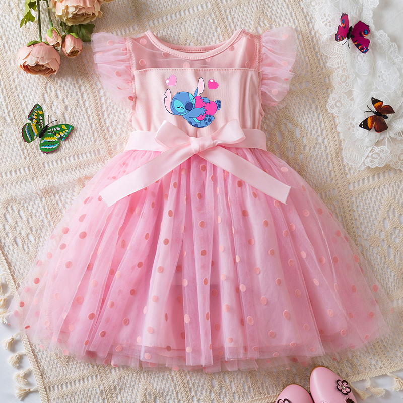 CAN o Stitch-Robe de princesse en maille pour fille de 2 à 6 ans, vêtements d'été, tenue de fête de mariage