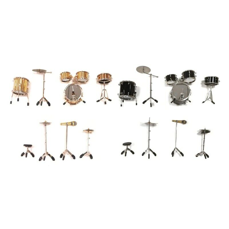 Mini Drum Set Miniature Model Drum Set Model Miniature Mini Musical Instrument Model Collection Black/Golden