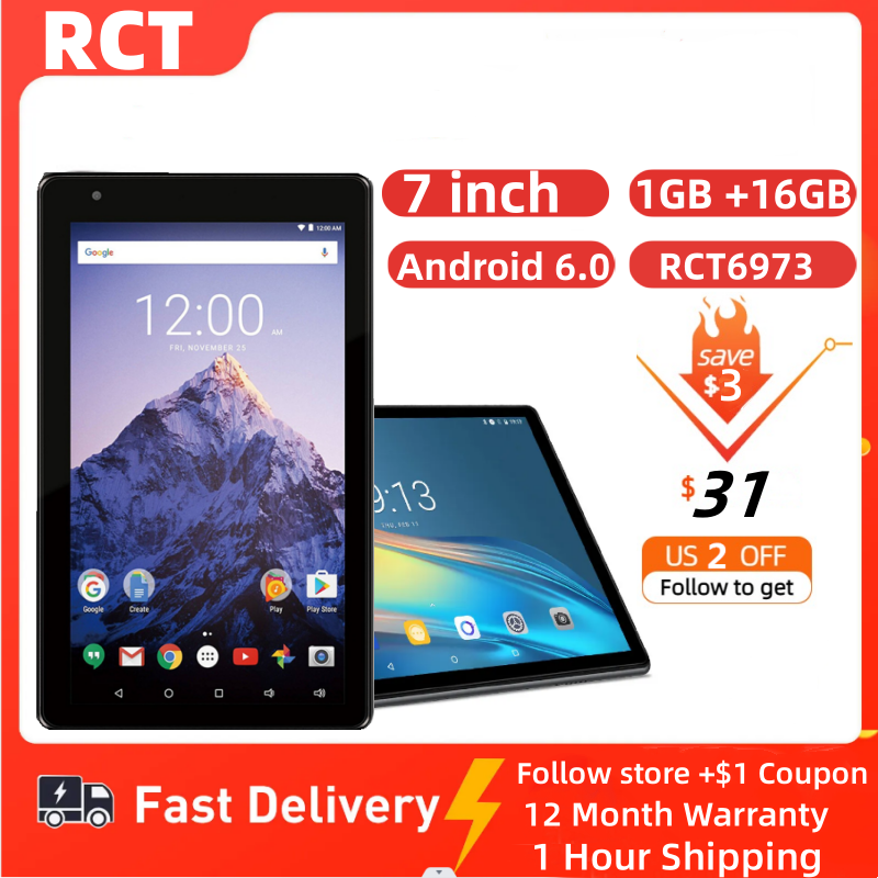 Tablet RCT6973 7 inci, sistem Android 6.0 1GB + 16GB 1024x600 piksel RK30sdk CPU Quad-Core kamera ganda