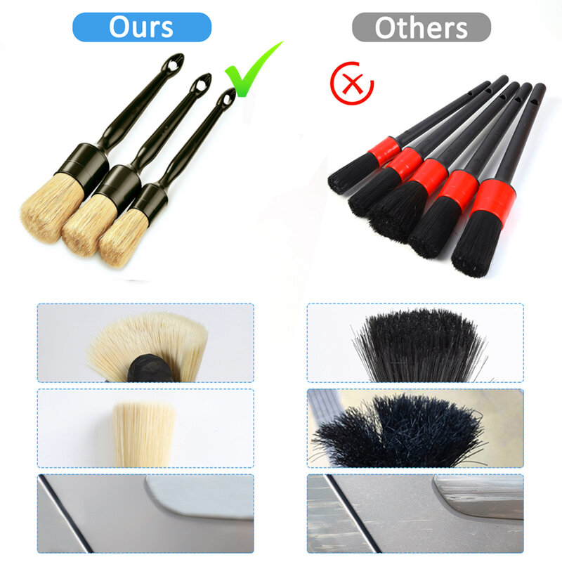 1/3 PCS Car Exterior Interior Detail Brush Boar Hair Bristle Brushes for Car Cleaning Auto Detail Tools Dashboard Cleaning Brush