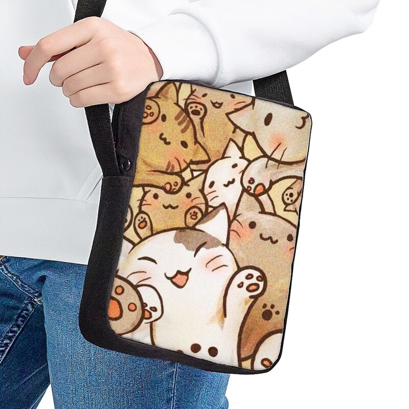 Jackherelook-만화 고양이 그림 어린이 크로스 바디 가방, 캐주얼 데일리 학교 가방 어린이 소년 소녀 숄더백 점심 가방