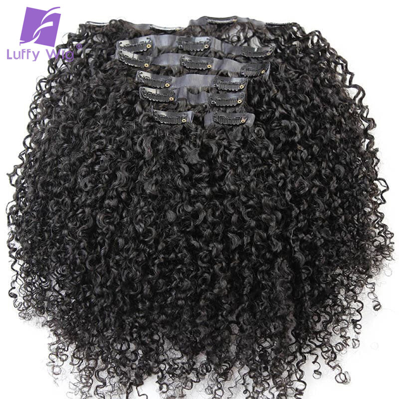 Extensiones de cabello humano rizado con Clip para mujeres negras, 8 piezas, 100g, Remy, 4B, 4C, cabeza completa, Color Natural, LuffyWig