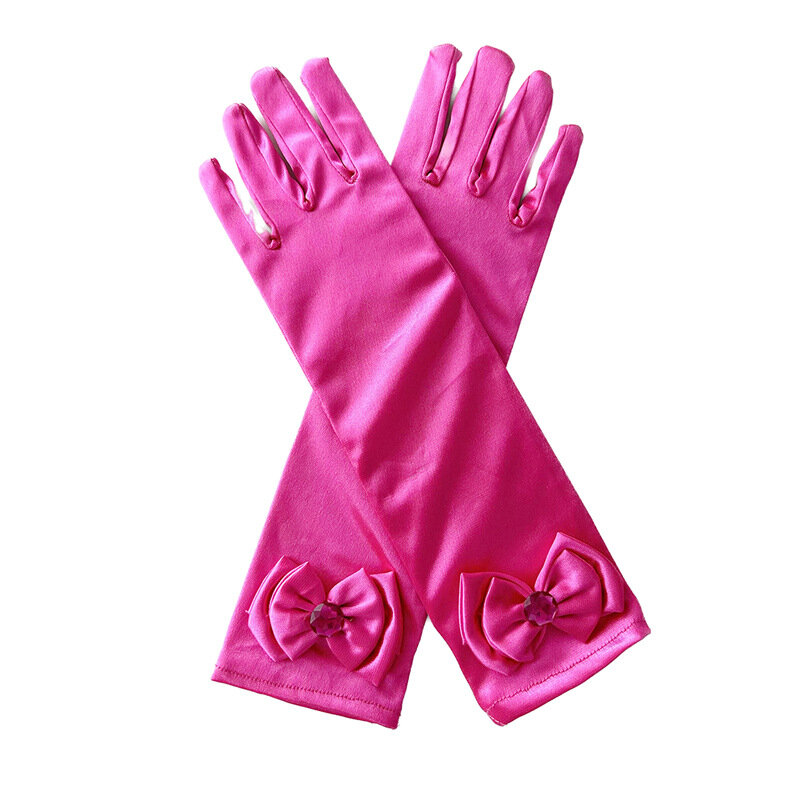 ถุงมือยาว29ซม. สำหรับเด็ก, ถุงมือแบบเต็มนิ้วทำจากผ้าซาตินถุงมือเจ้าสาวแสดงบนเวที G332 kado ulang tahun