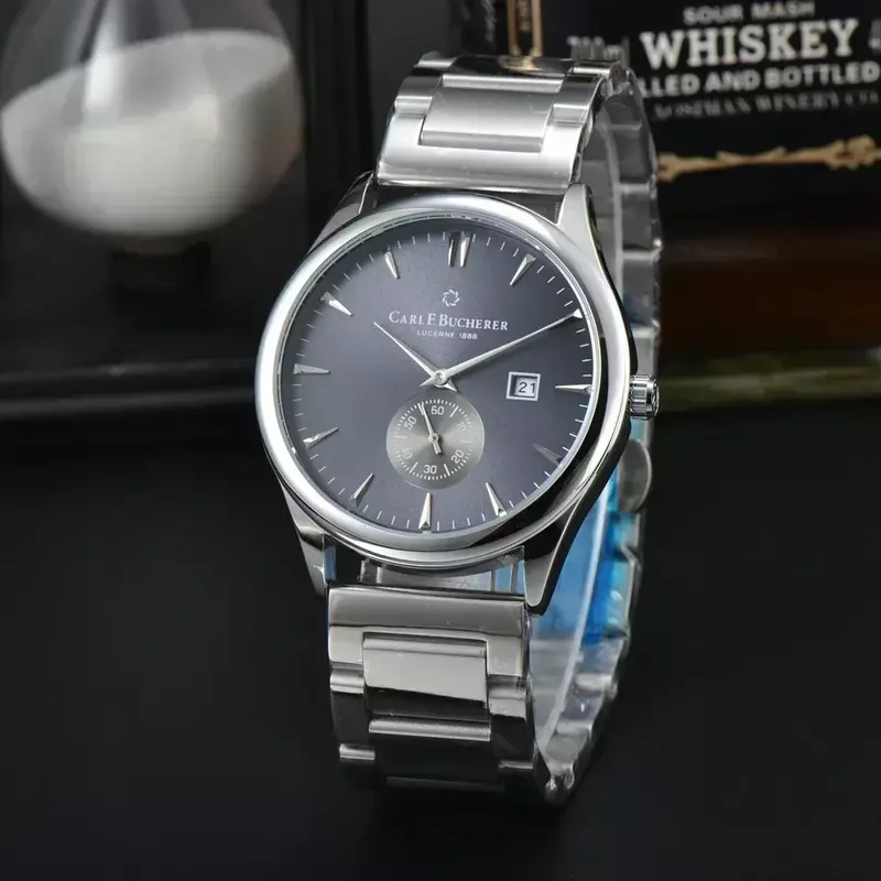 New Carl F. Bucherer Watch Marley Dragon Flyback Chronograph Gray Blue Dial Top Leather Strap Quartz Men's Watch  Luxury Watch