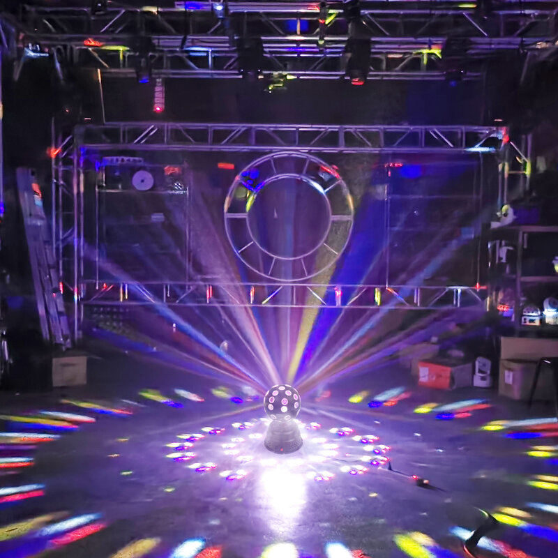 Obrotowa oświetlenie imprezowe lampa stroboskopowa RGB, DJ obrotowa piłka Laser Led światła sceniczne KTV Disco Club impreza kolorowe migające światła
