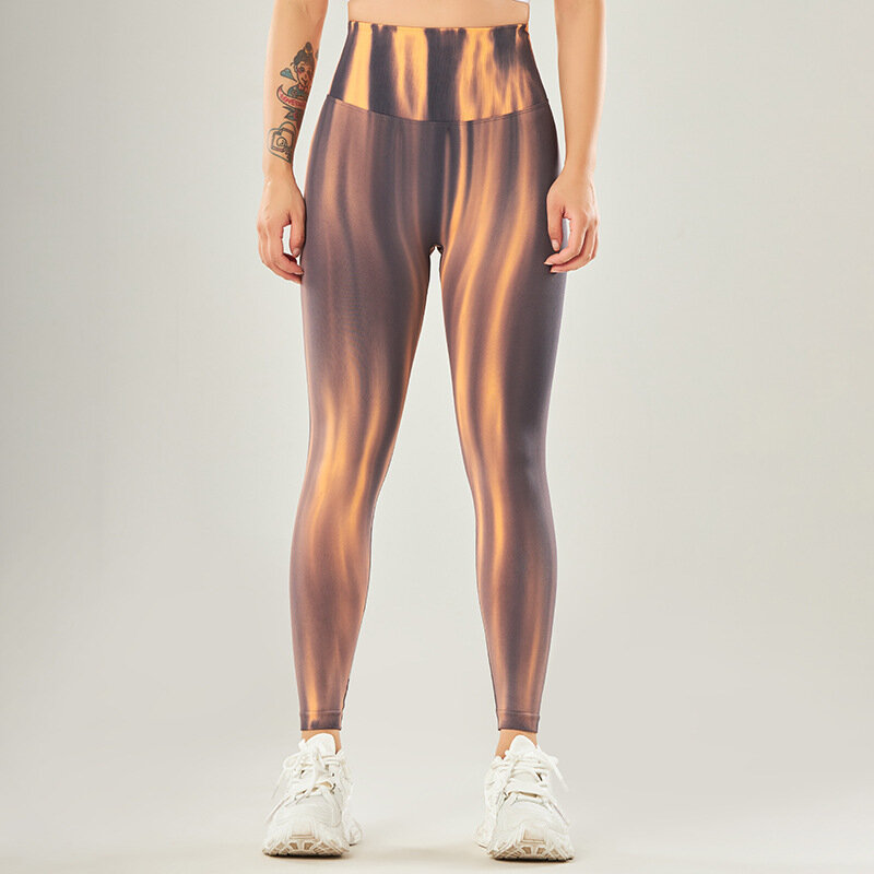 Gaya baru! Aurora celana Yoga tanpa kelim wanita, celana ketat pinggul persik, celana fitness lari regang pinggang tinggi