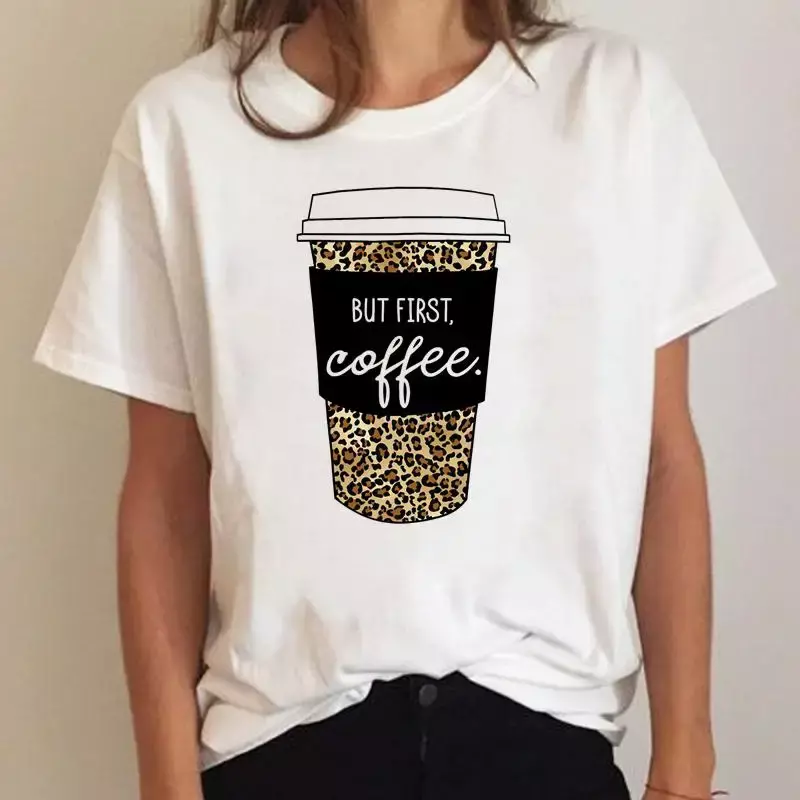 女性用半袖Tシャツ,漫画の服,コーヒー,流行,グラフィック,ファッション,夏