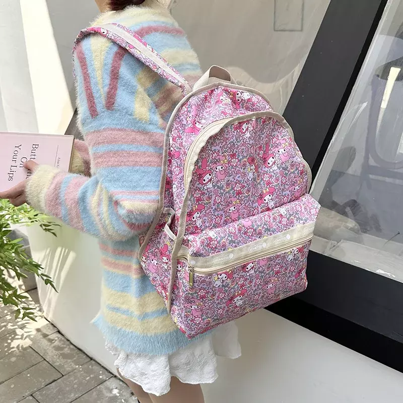 Школьный ранец Sanrio New Melody, Легкий Повседневный водонепроницаемый вместительный рюкзак для колледжа с мультипликационным рисунком